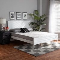 Baxton Studio MG0076-White-Queen Bed Daniella Modern and Contemporary White Finished Wood Queen Size Platform Bedi